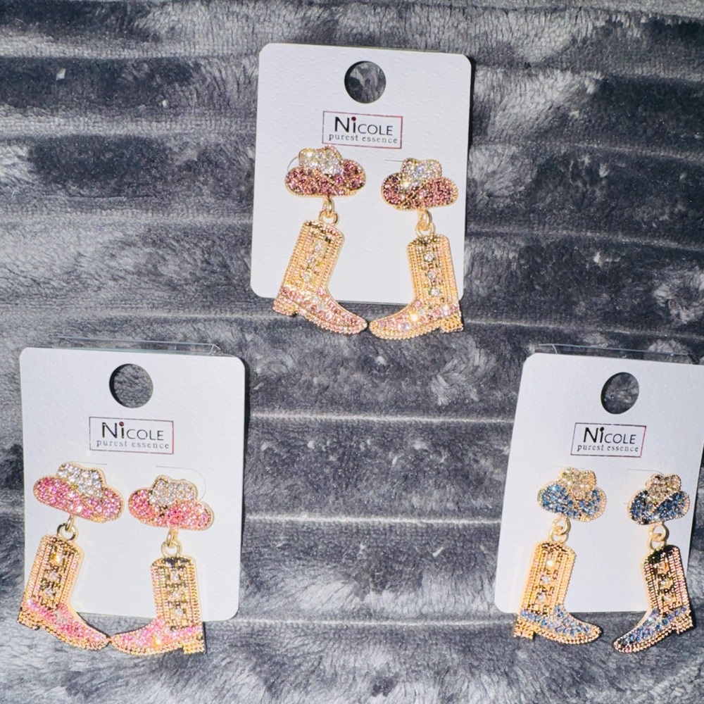 Earrings Bundle of 3- Nicole Gold-Tone Cowboy Boot Drop Dangling Earrings
